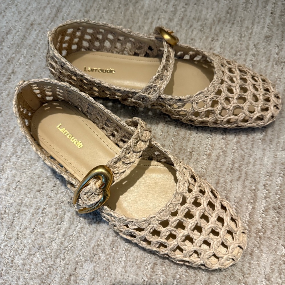 Larroude Tan Woven Flats Elegant Loafers